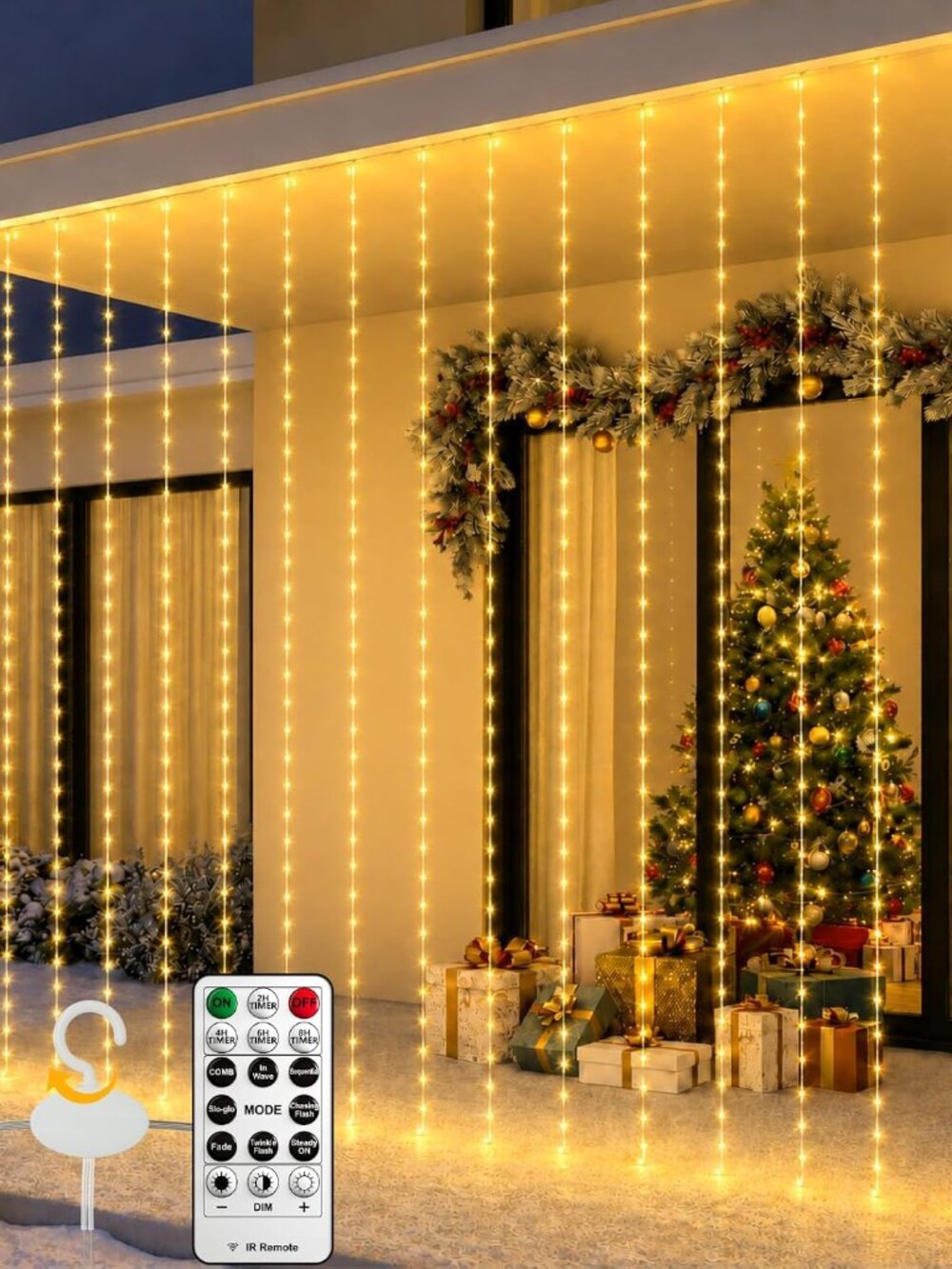 300LED Fairy Curtain Lights, 9.8x9.8Ft USB, Remote, Tangle-Free